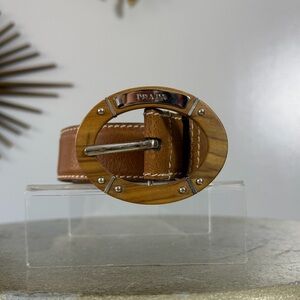 Authentic Vintage PRADA Archive Wood & Leather Belt - Circa SS 2000/2001